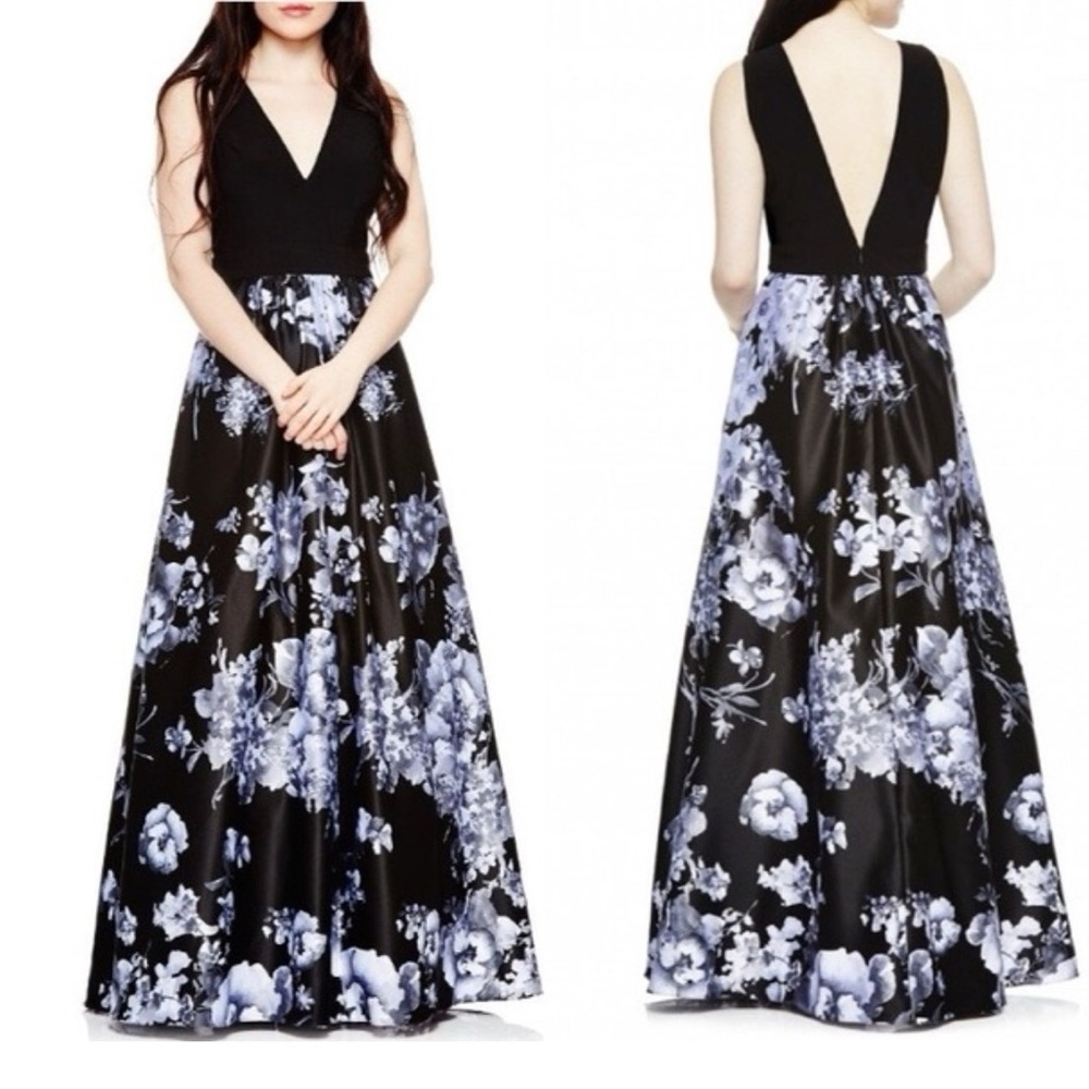 Betsy & Adam Black & White Floral Backless Dress